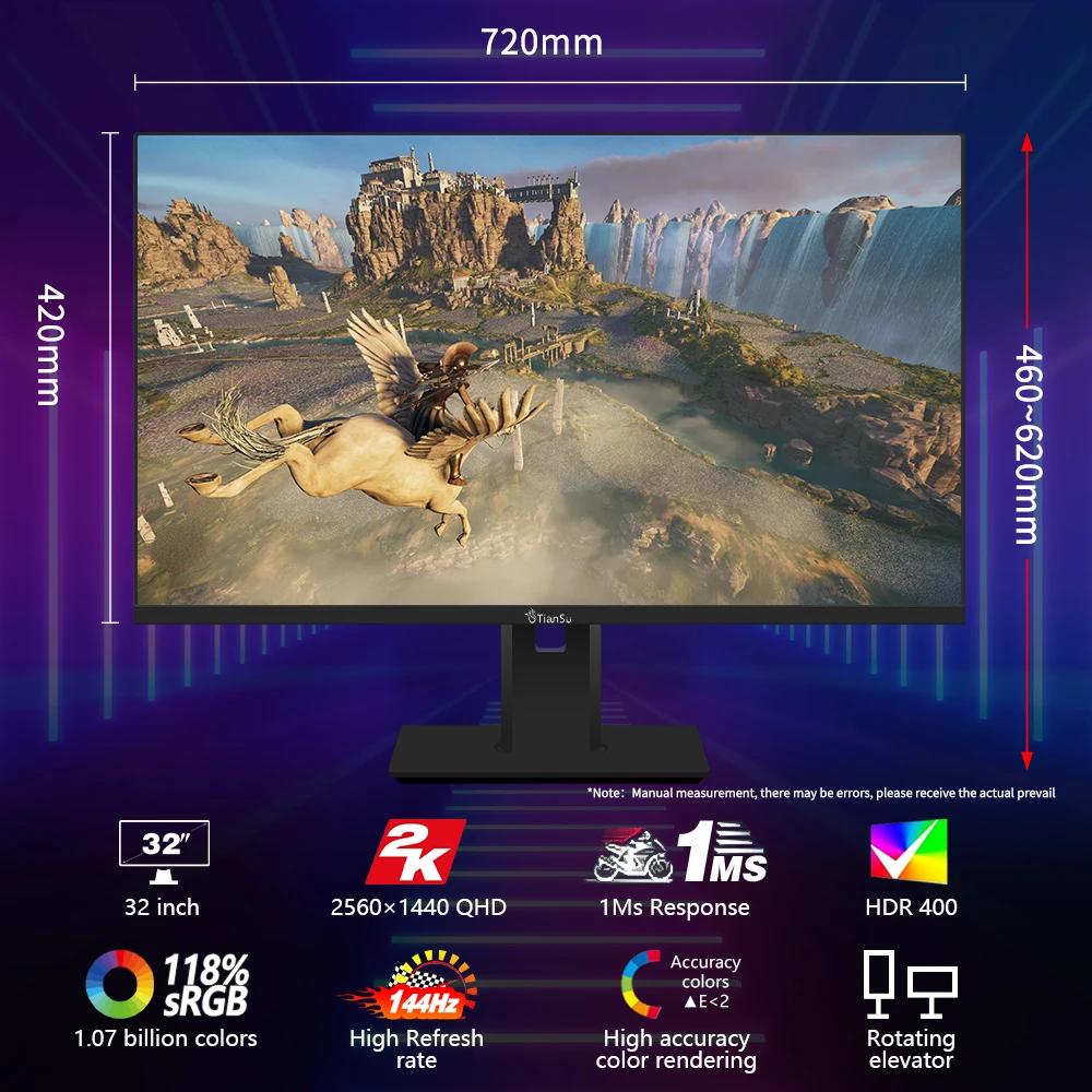 TIANSU 2K ӿ , IPS ӿ ǻ ÷, 100% RGB DP HDMI ȣȯ, ʹ LED , USB 1, 165Hz, 32 ġ, 144Hz